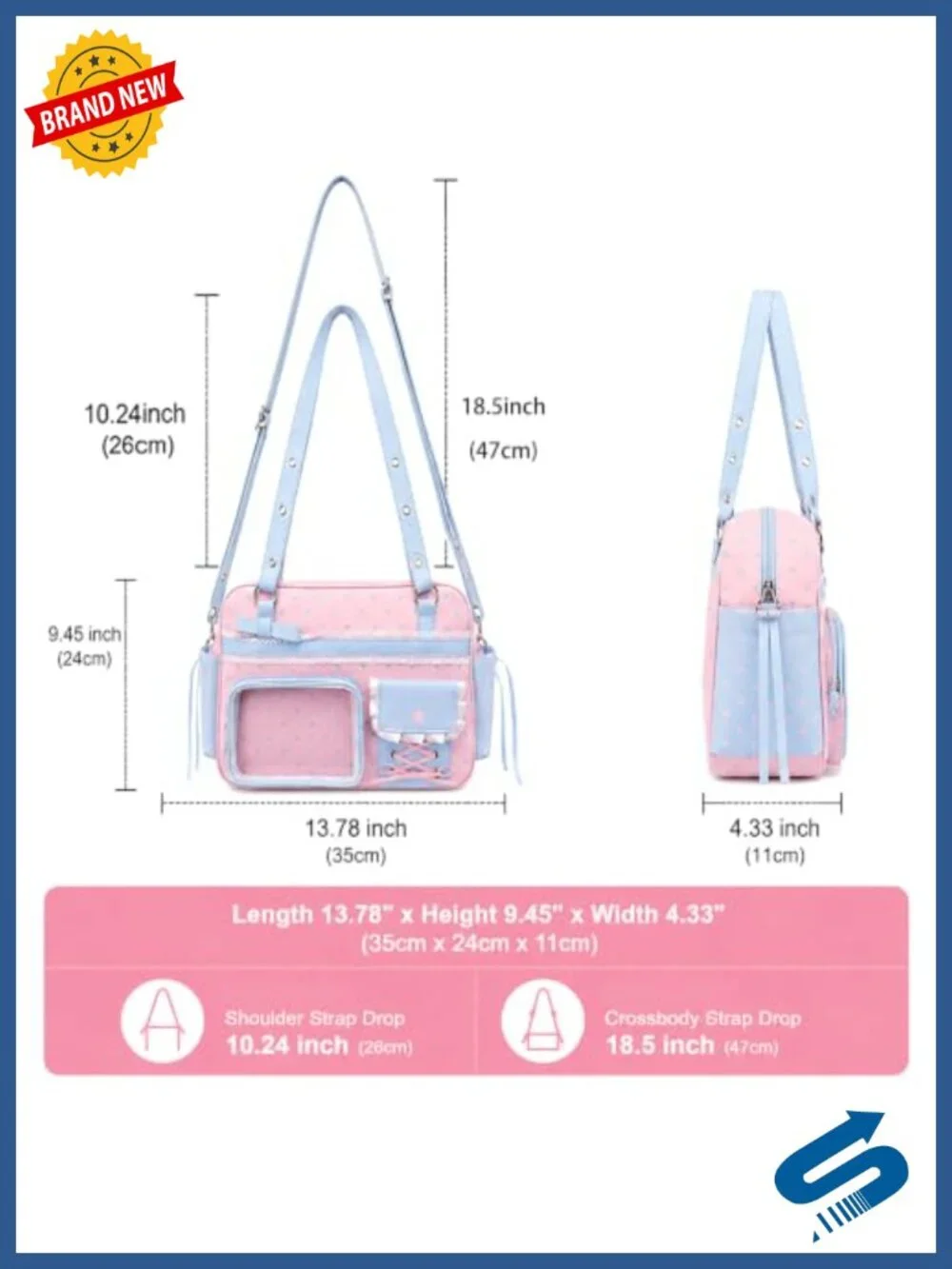 Kawaii Lolita Ita Backpack Convertible Tote Shoulder Bag PU Leather Polka Dots